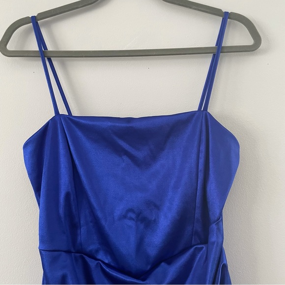 Windsor Royal Blue Wrap Around Satin Dress - Picture 7 of 9